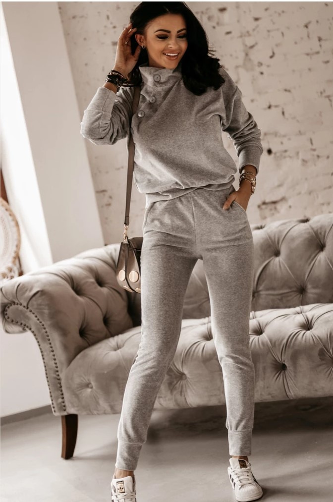 European And American Button Fashion Sweater Suit Female Autumn Leisure Sports Suit