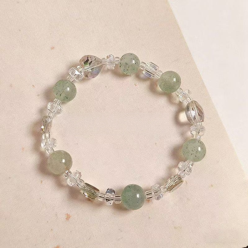 Natural Green Strawberry Quartz  Clear Quartz Bracelet Green Phantom Two Tone Beaded Chain Energy Jewelry For Women