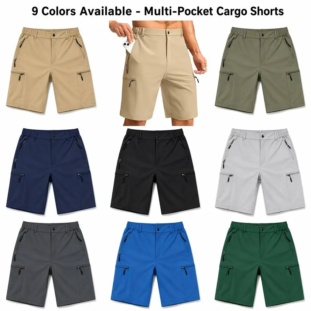 Men's Cargo Shorts Multi Zipper Pockets Elastic