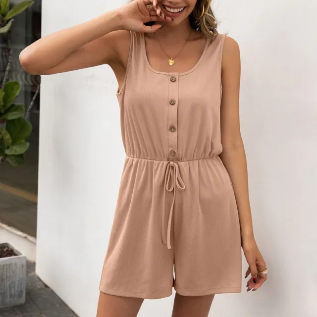 Casual Pullover Sleeveless Tank Top Shorts Khaki - Shop at LoveMi