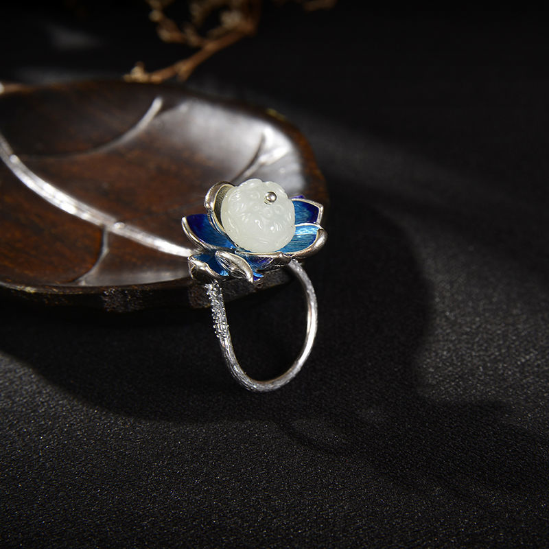 Retro Temperament Blue Lotus Ring