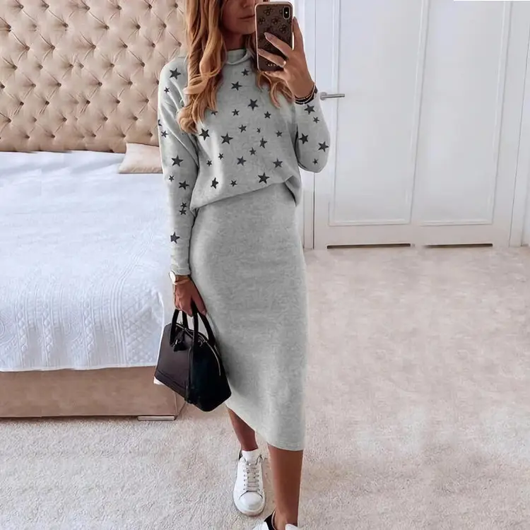 Autumn New Female High Neck Casual Bag Hip Dress
