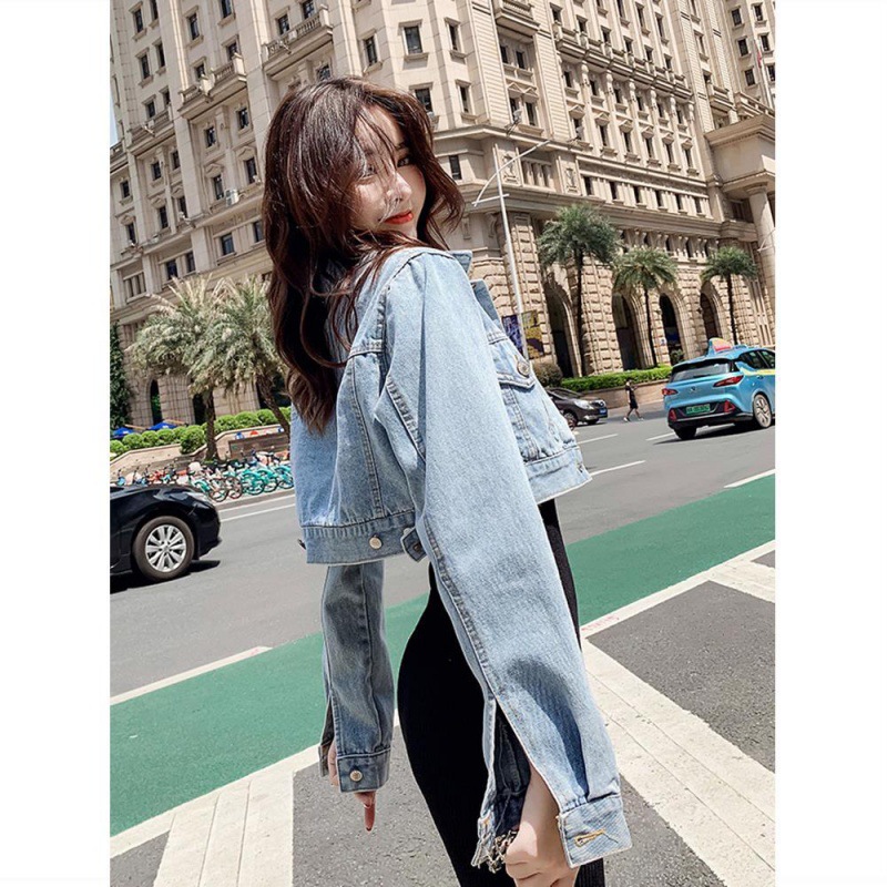 Women's Cropped High Waist Denim Jacket Blue - Shop at LoveMi