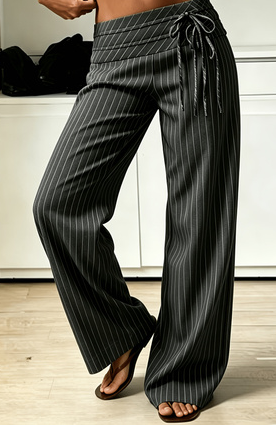 Casual Striped High-waisted Loose Wide-leg Pants For Women, A Relaxed Style That Makes Them Look Slimmer, Straight-leg Trousers.