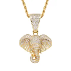 Vintage Elephant Head Shape Pendant Necklace - Golden - View 1