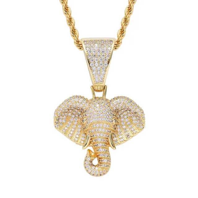Vintage Elephant Head Shape Pendant Necklace Golden - Shop at LoveMi