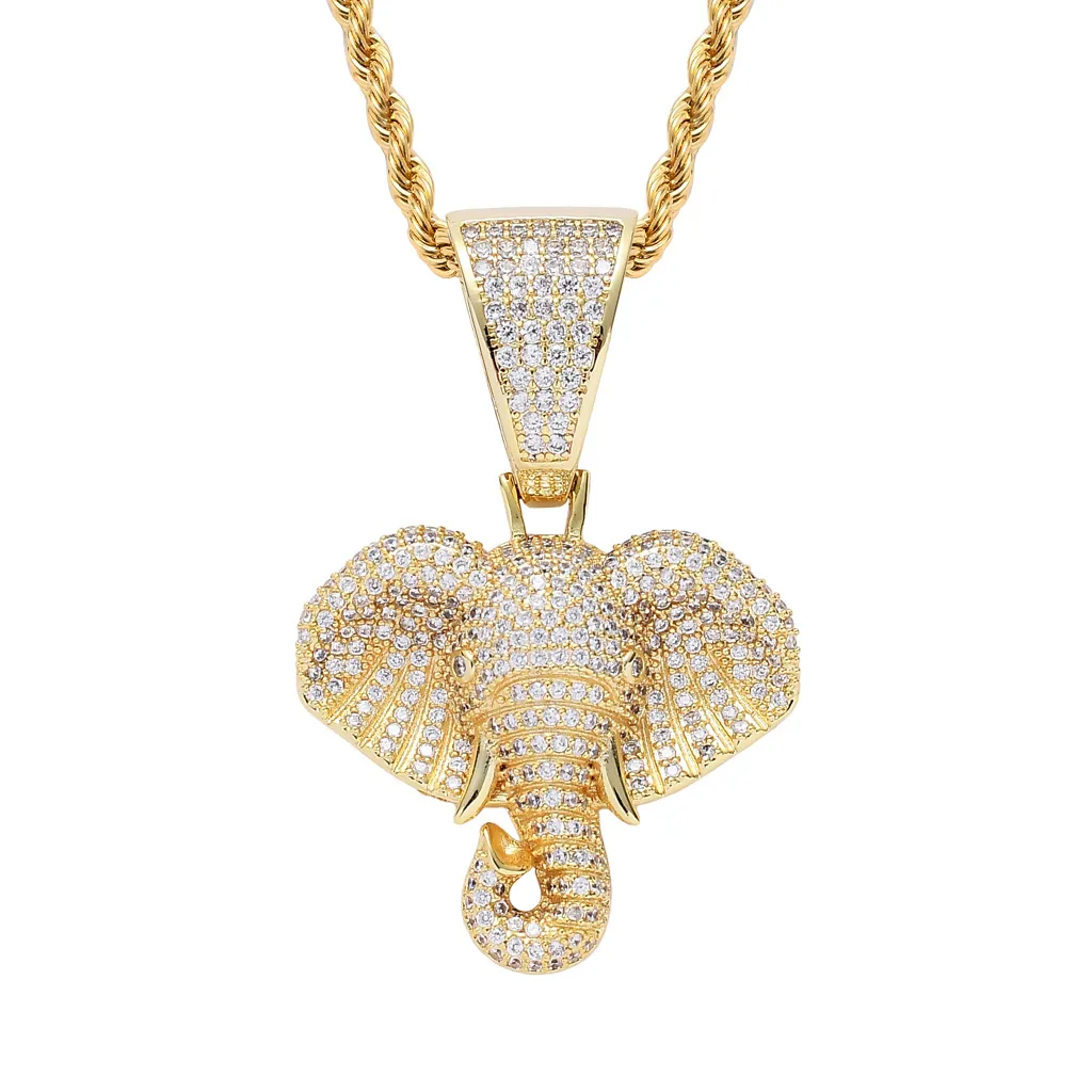 Vintage Elephant Head Shape Pendant Necklace - Golden