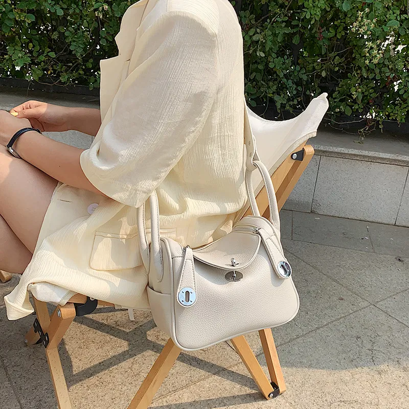 Lychee Crossbody Solid Colour Tote Ladies Bag - White