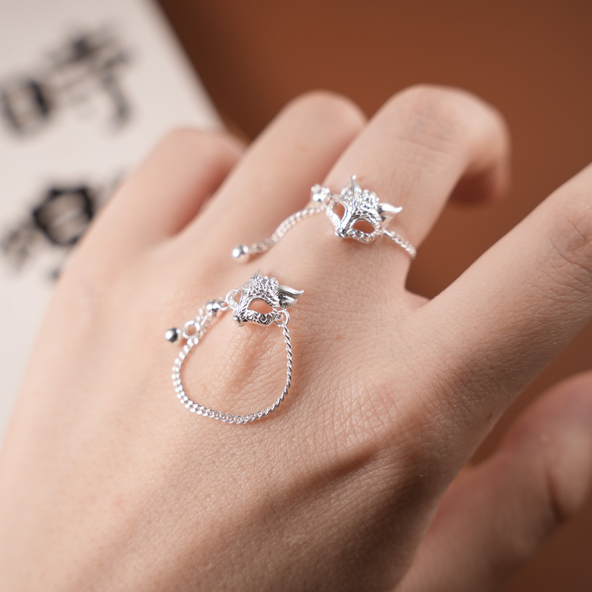 1pc 999 Sterling Silver Fox Mask Adjustable Chain Ring, Retro Chinese Style, Perfect For Daily Wear & Valentine's Day Gift