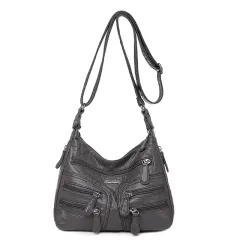 Washed Sheepskin Multi-pocket Women's Shoulder Crossbody Bag - Grey - View 1