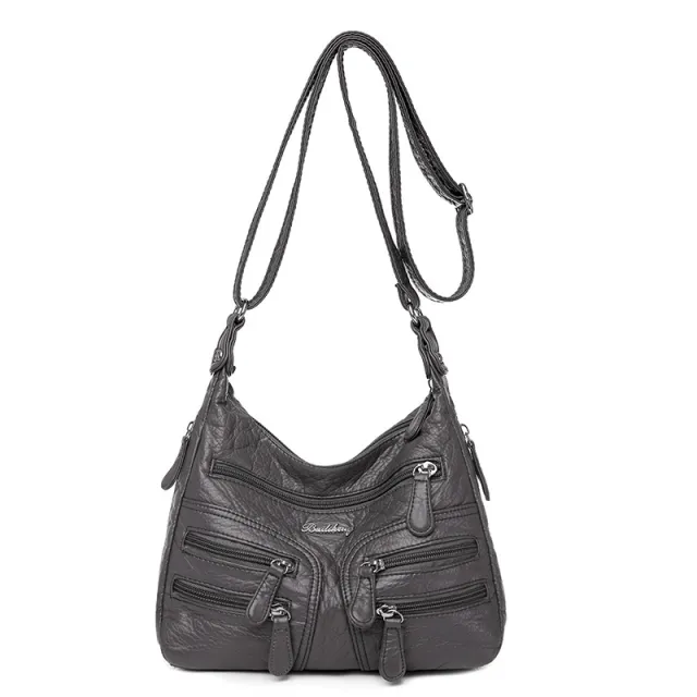 Washed Sheepskin Multi pocket Women's Shoulder Crossbody Bag Grey - Shop at LoveMi
