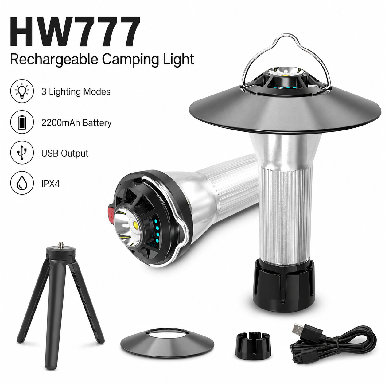 Rechargeable Magnetic Power Bank Function Type C LED Camping Lantern HW777 400LM For Tent Emergency