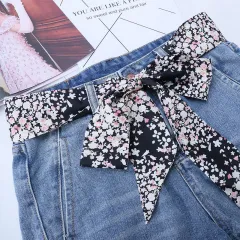 Fashion Women's Ribbon Belt With Skirt Chiffon Thin Narrow Long Small Scarf - Black Floral - View 1