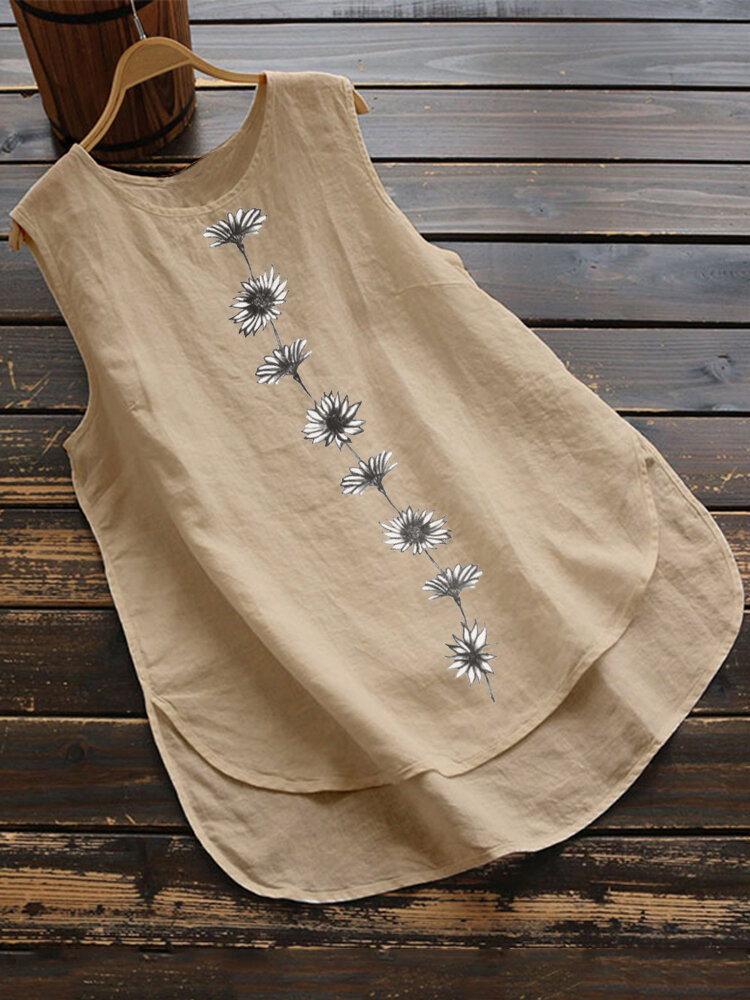 Print Sleeveless Round Neck Casual Vest