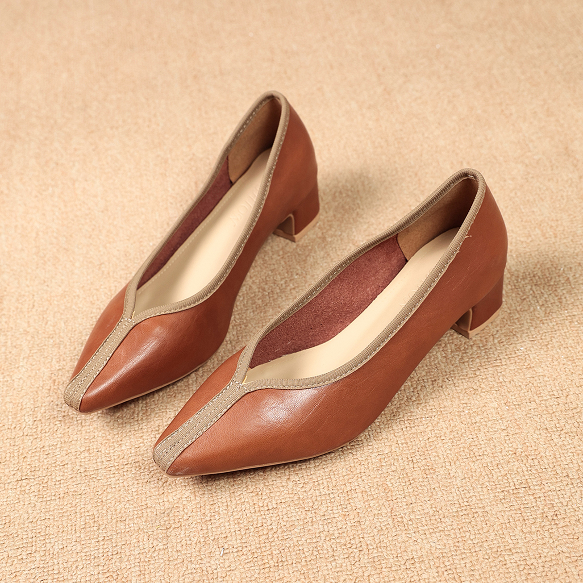 Faux Leather Block Heel Pumps