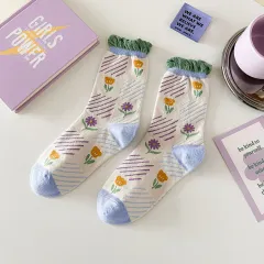 Cute Cartoon College Style Cotton Socks For Women's Middle Sleeves - Slender Geometry - View 1