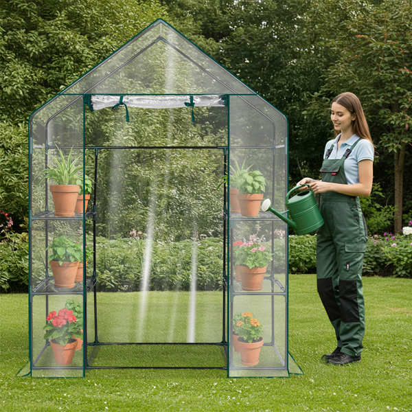 Mini Walk-in Greenhouse With PVC Cover, 4-Shelf Indoor Outdoor Plant Gardening Green House For Garden Backyard, 56inch X 29inch X 77inch, Transparent — foto 17