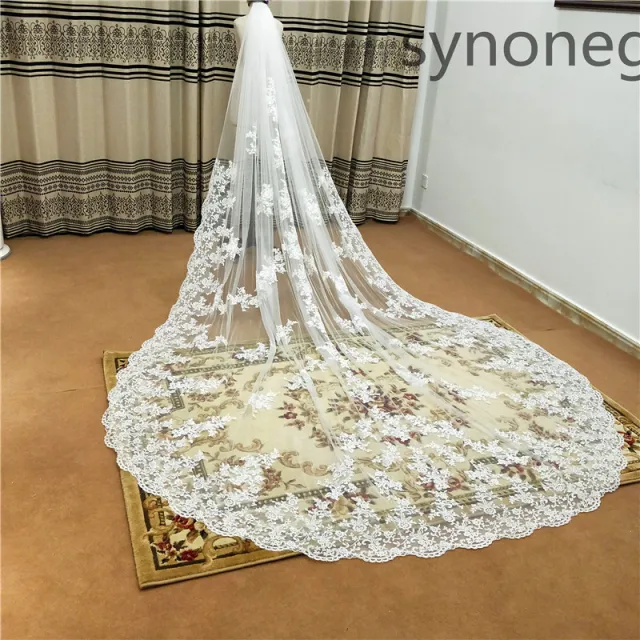 New Pattern Cathedral Length Bridal Lace Veil White - Shop at LoveMi