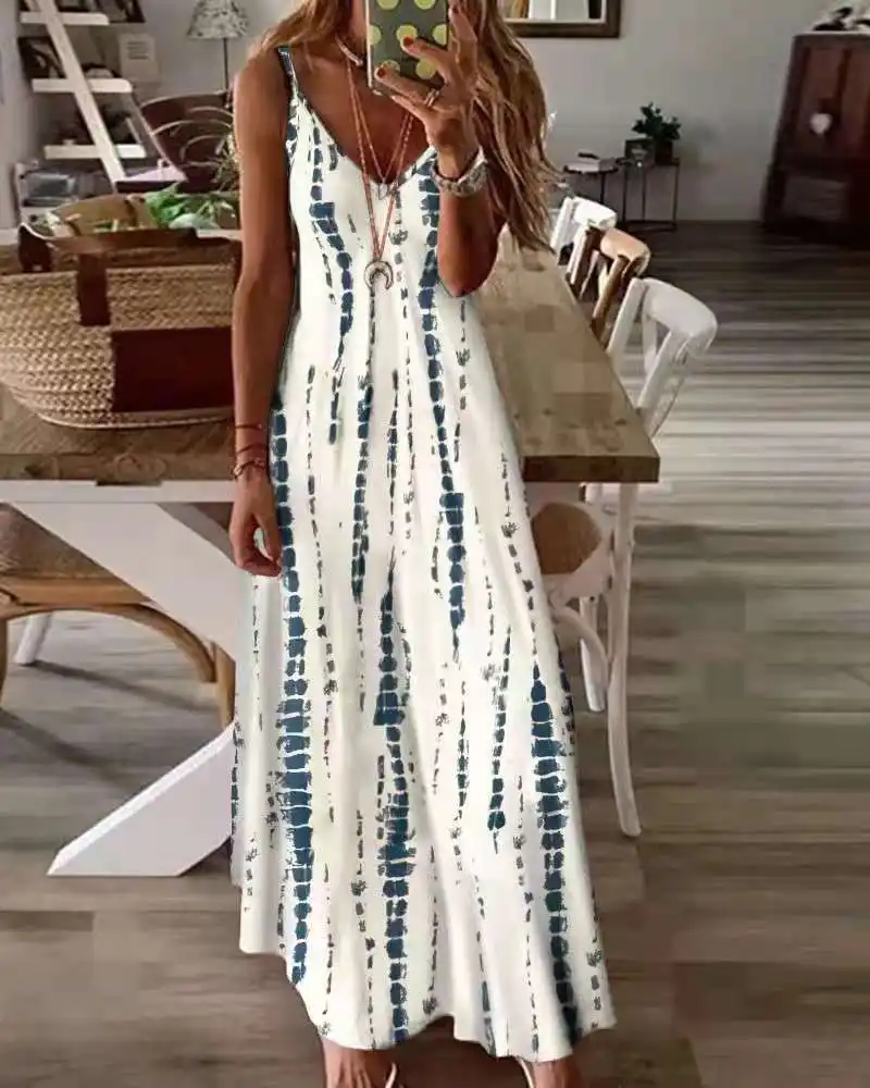 European And American New Tie-dye Print Suspender Dress