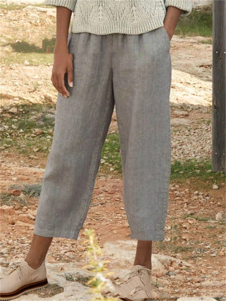 Title 1, Pantaloni casual diritti in puro cotone, larghi...