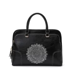 Women's Business Vintage Embossed Tote Bag - Black - View 1