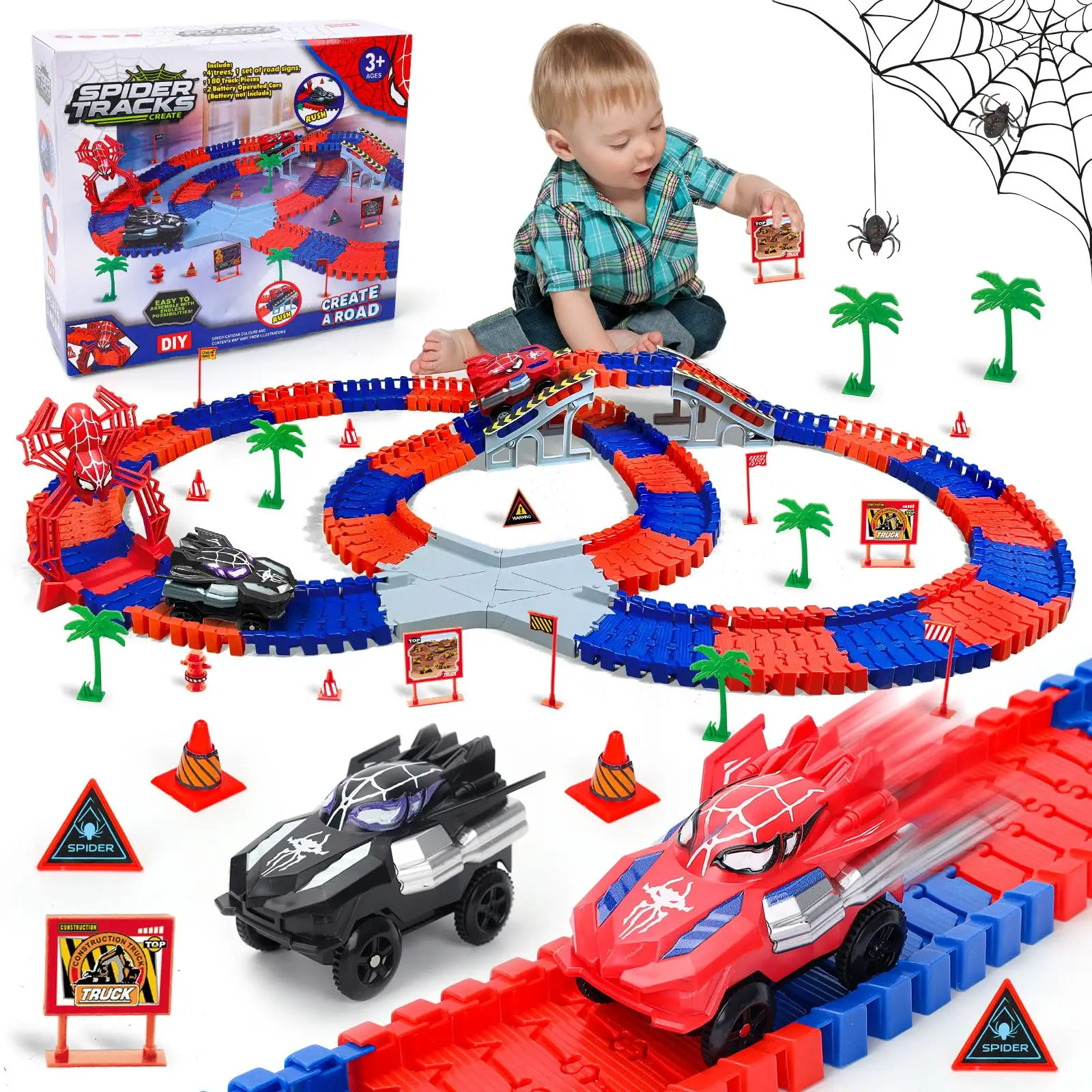 Spider-Themed Flexible Track Toy Set Includes Black