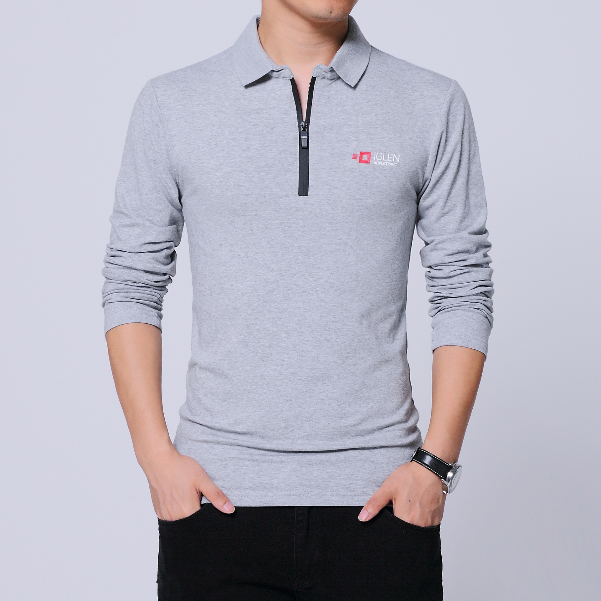 Zipper Lapel Advertising Cultural Shirt Men's Long Sleeve