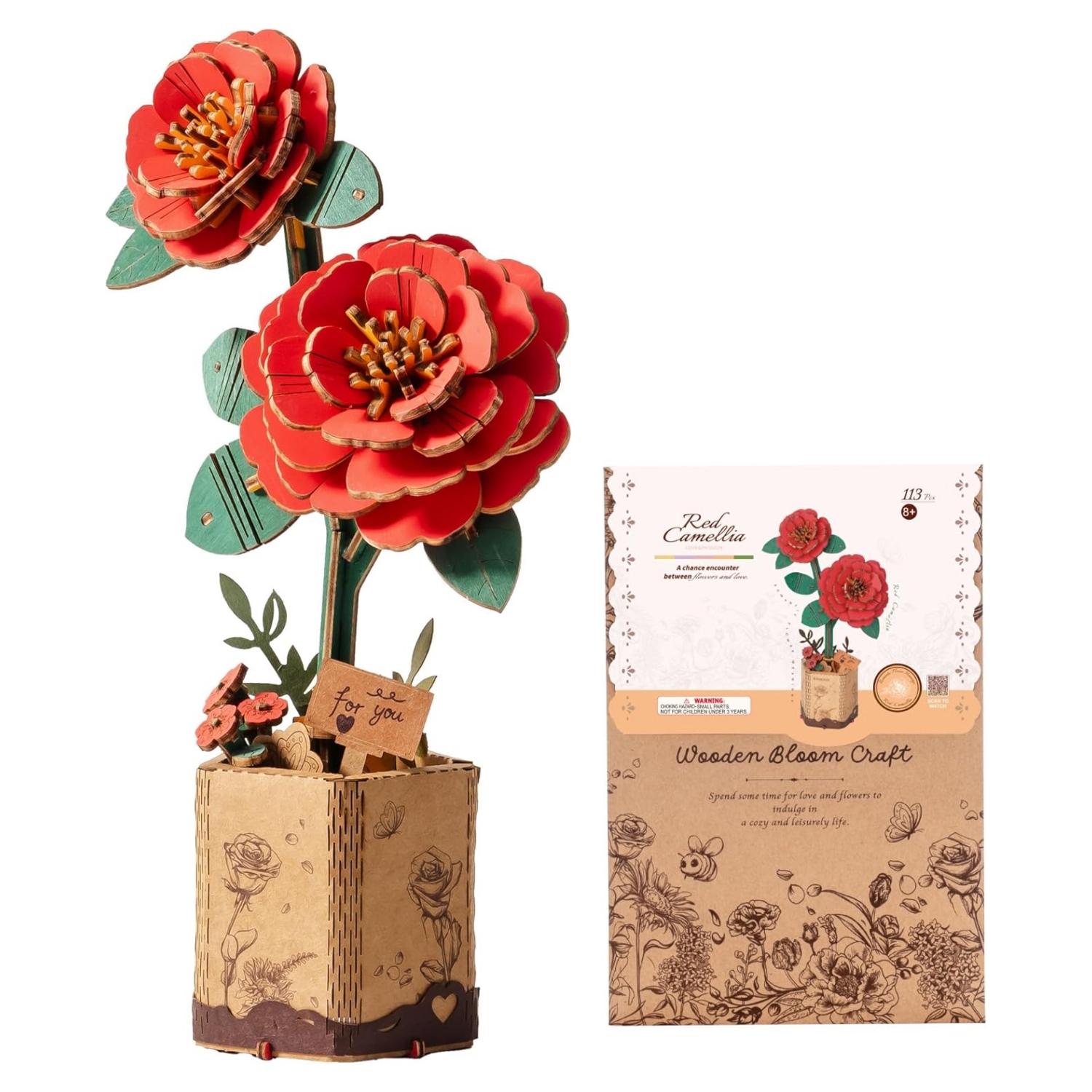 Rowood 3D Wooden Rose Bouquet - DIY Adjustable Flower Model Kit, No Glue Required, Suitable For Adults' Home And Table Decorations, Suitable For Adults And Teens, A Valentine's Day Gift For Women