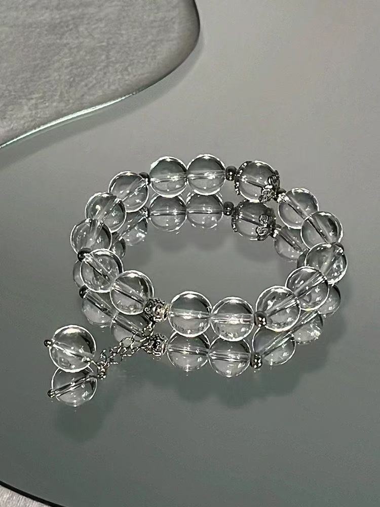 Brățară din cuarț natural, transparentă, cu mai multe straturi, cu lanț rotund cu margele, bijuterii unisex pentru energie