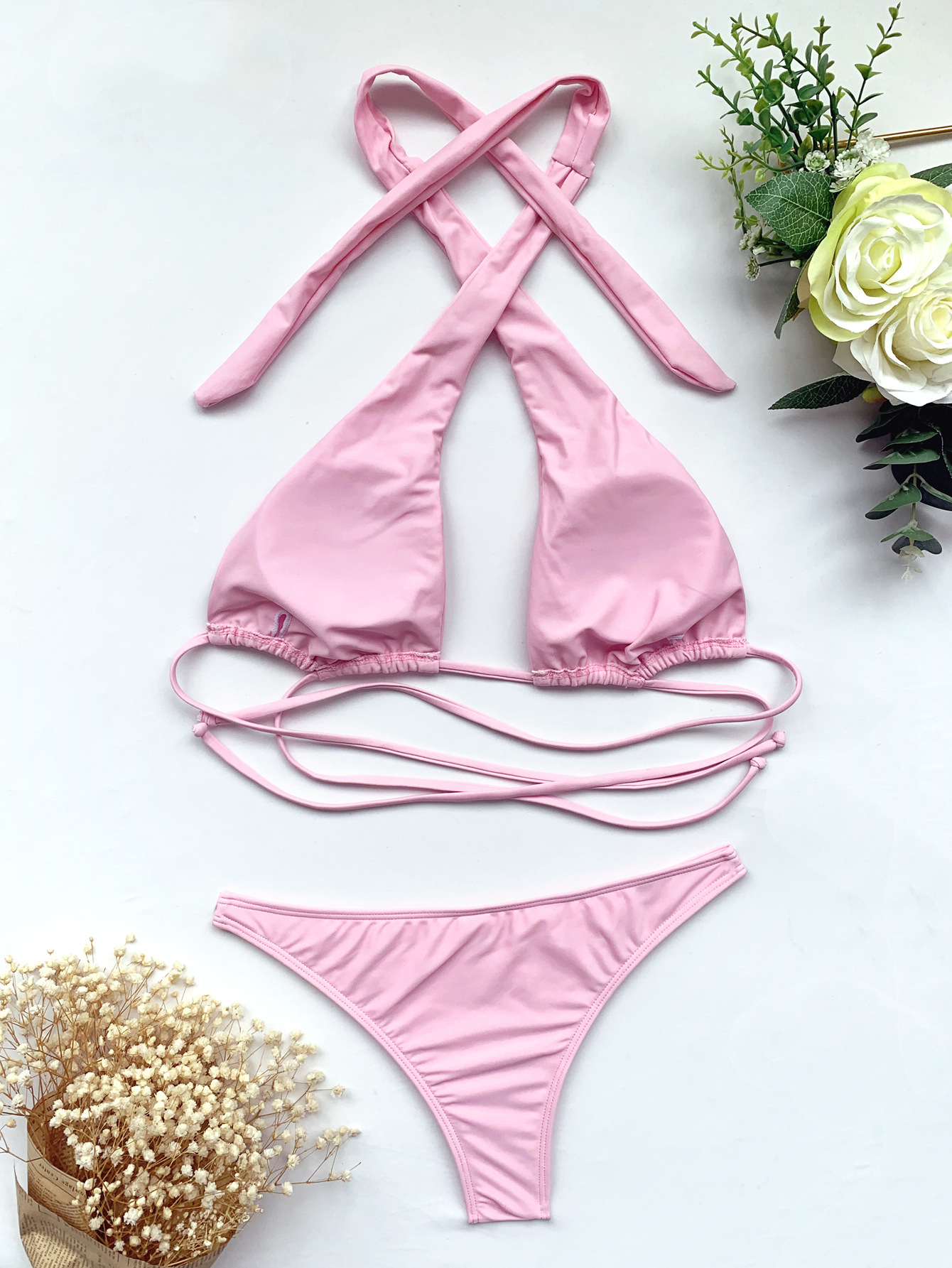 Bikini Solid Color Suit Swimsuit Straps