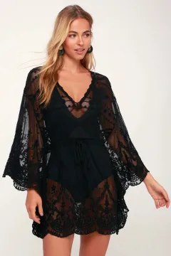 New Lace Swimsuit With Blouse And Hollow Bikini - Black - View 1