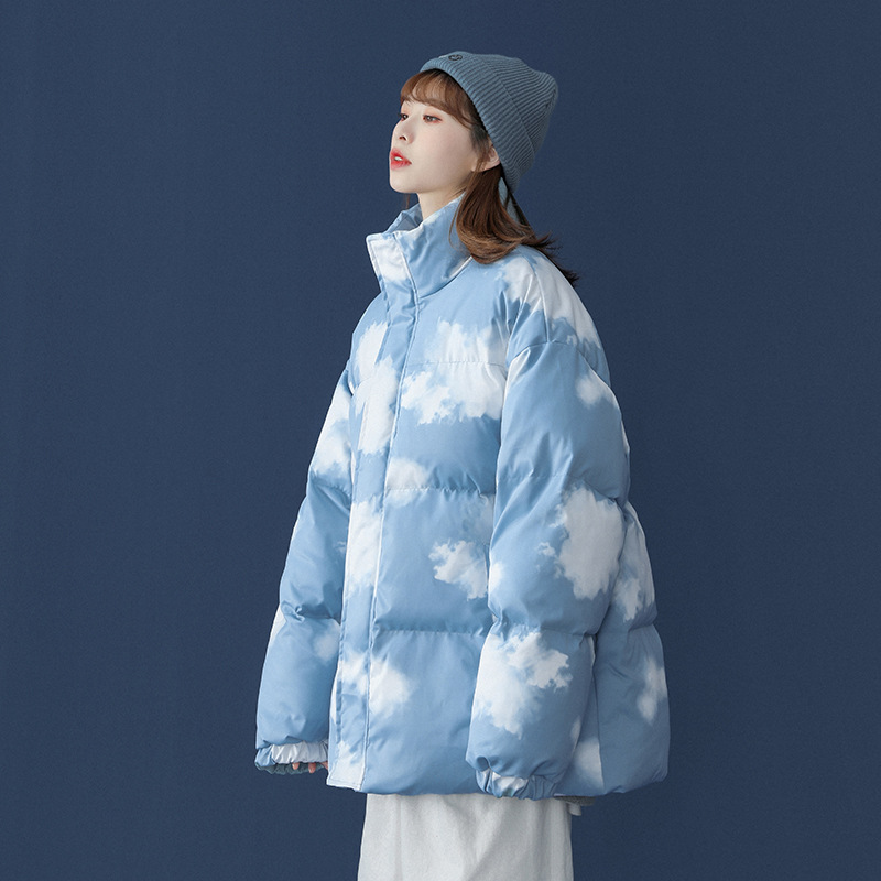 Blue Sky And White Clouds Tie-Dye Printed Quilted Bread Suit