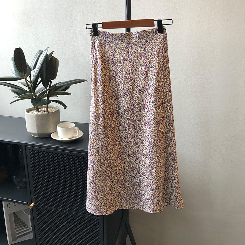 Fashion Retro Gentle Floral Skirt High Waist Mid Length