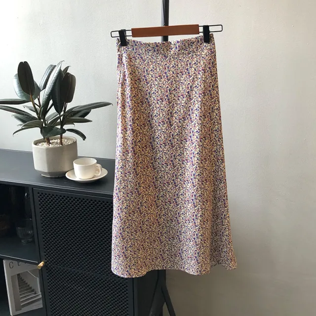 Fashion Retro Gentle Floral Skirt High Waist Mid Length Purple - Shop at LoveMi