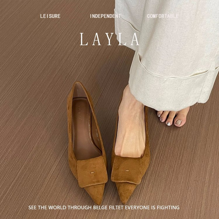 Elegant French Pointed Toe High Heels For Women, Velvet, Slim Heel, Spring 2025 New Collection, Versatile Low-Cut Commute Shoes