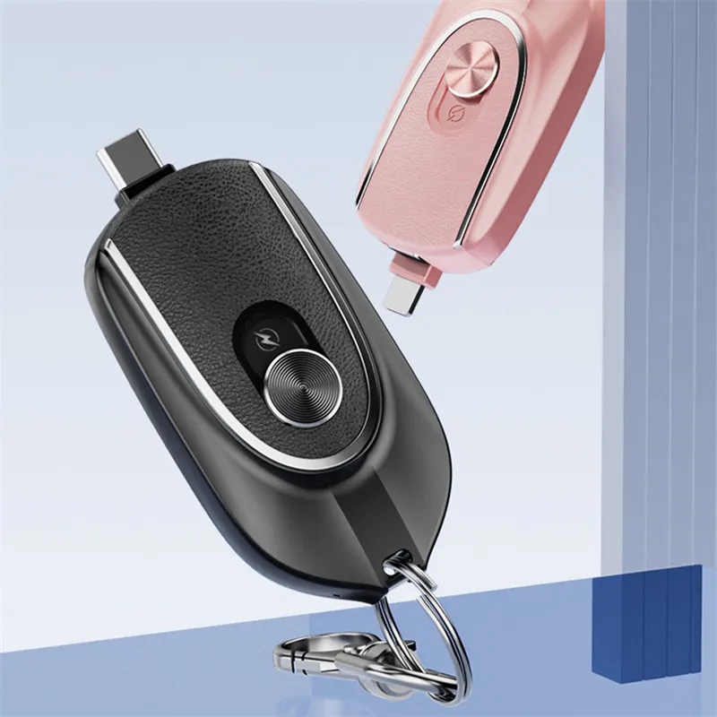 2 In 1 Mini Keychain Power Bank Keyring Hanging Buckle 2 Output Interfaces 5V 1200MAH Backup Power Bank Retractable Plug Waterproof Phone Charging Accessories – image 6