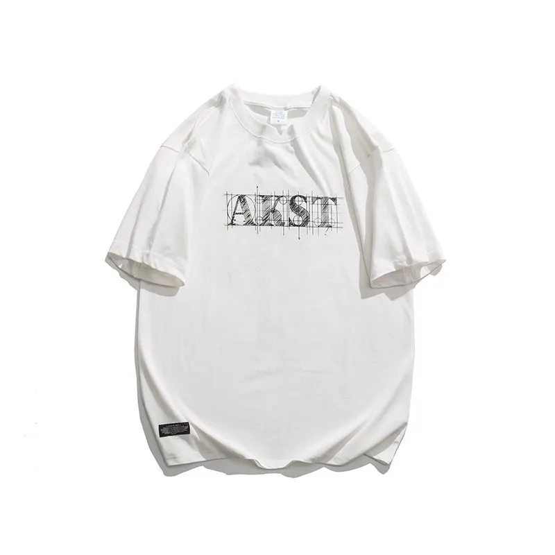 Letter Loose Round Neck Half Sleeve - White