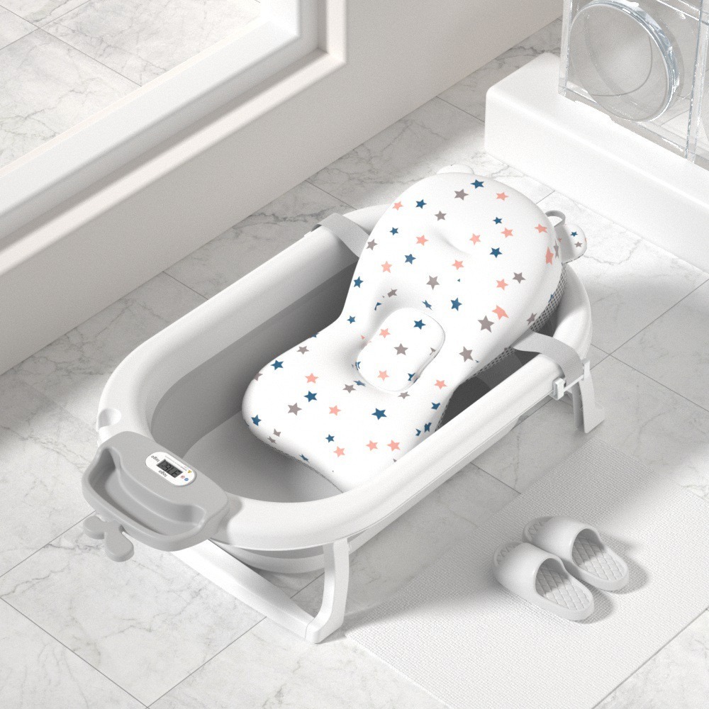 Foldable Baby Bath Tub Ergonomic With Temperature & Cushion Pad And Net — image 2