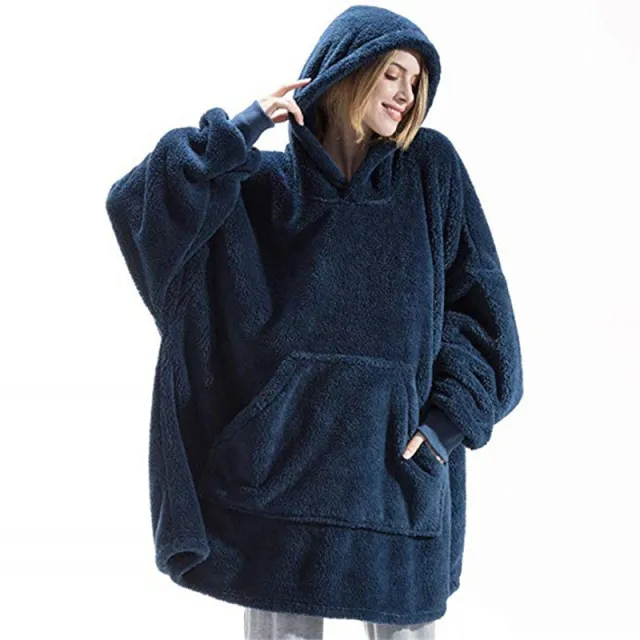 Winter Hoodie Sweatshirt With Big Pocket Women Hooded Tops Clothes Dark Blue - Shop at LoveMi