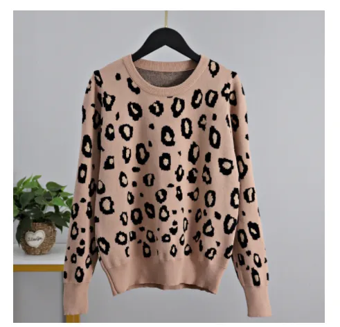 New Leopard Print Women's O neck Sweater For Autumn And Winter Style B - Shop at LoveMi