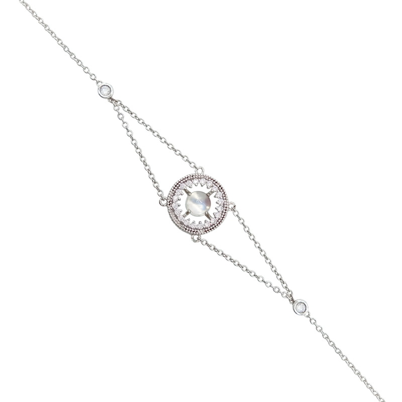 S925 Sterling Silver Japanese Small  Bright Moon White Zirconium Bracelet