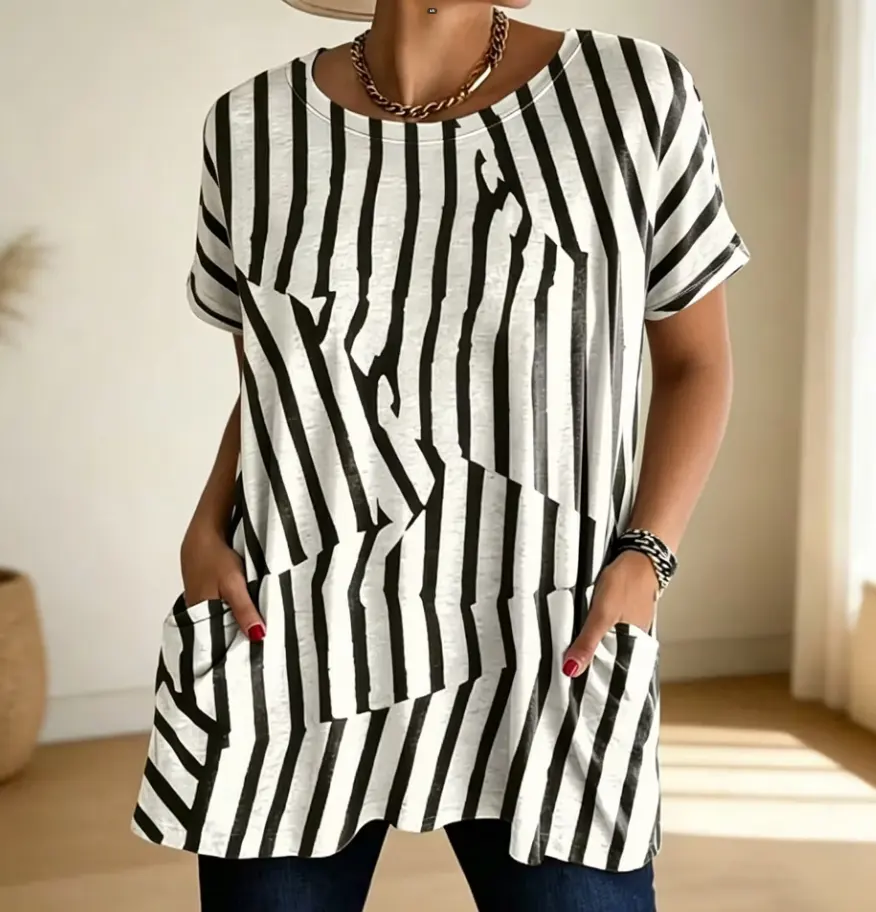 Black & White Abstract Stripe Print Short