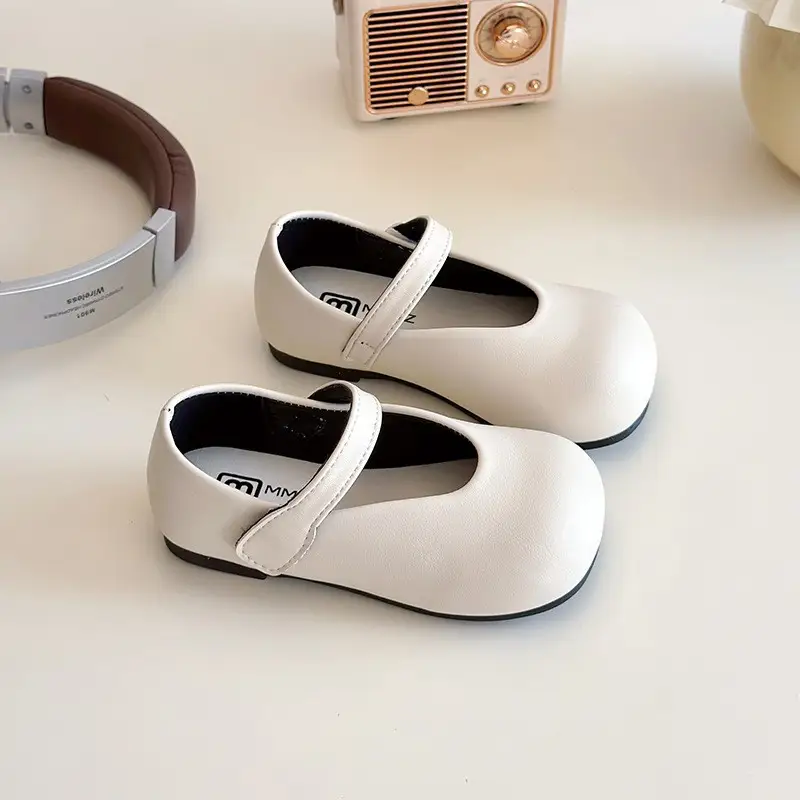 Children's Round Toe Small Leather Shoes, College Style Girls' Middle School, Children's Princess Shoes, Girls' Velcro Single Shoes