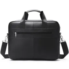 Men's Business Cowhide Laptop Bag - Black - View 1