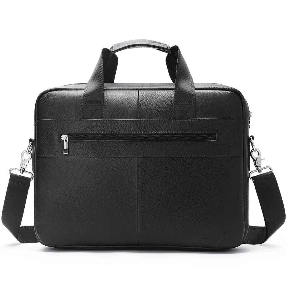 Men's Business Cowhide Laptop Bag - Black