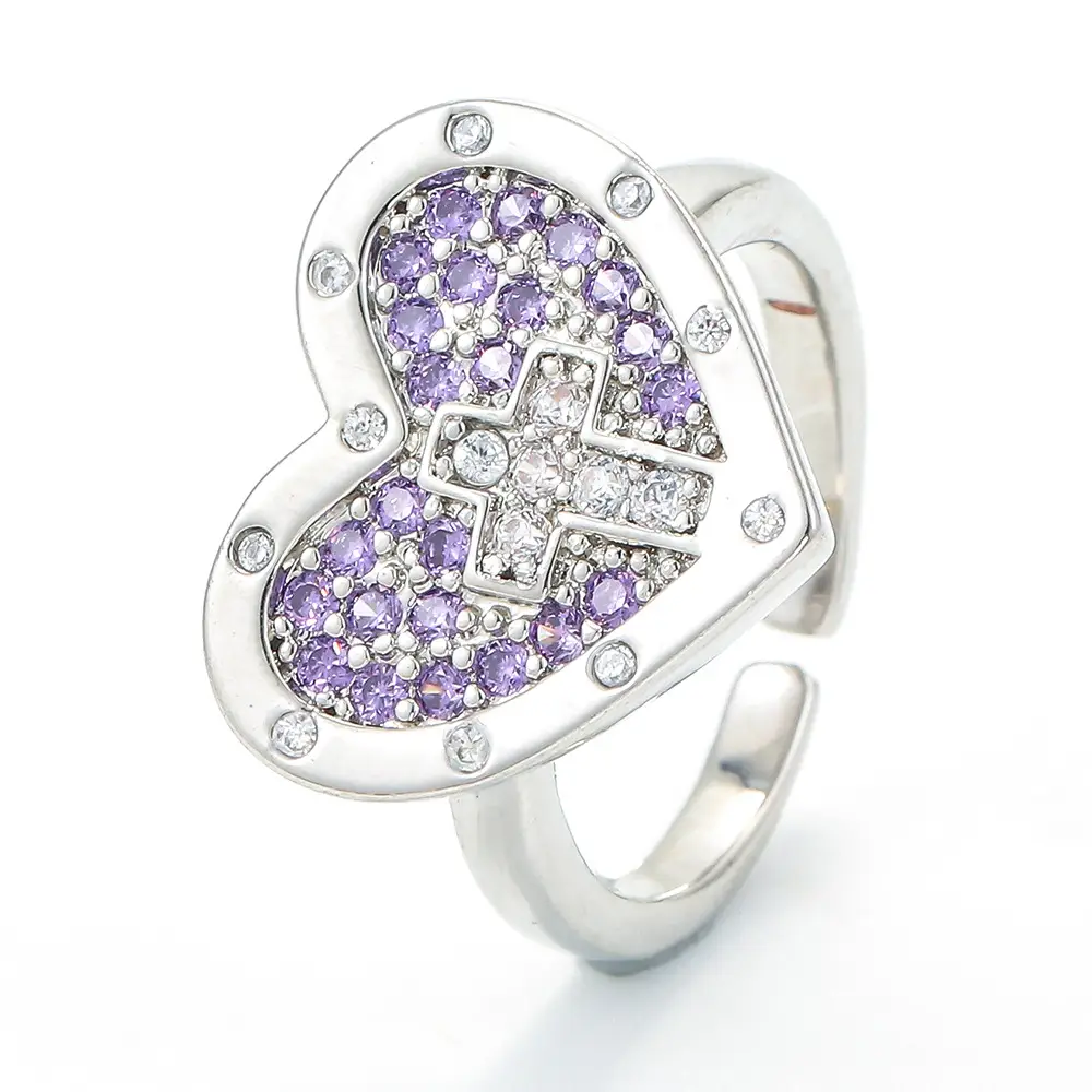 Micro Inlaid Ring Female Opening Adjustable Love Cross Border Cross-border DIY Ring