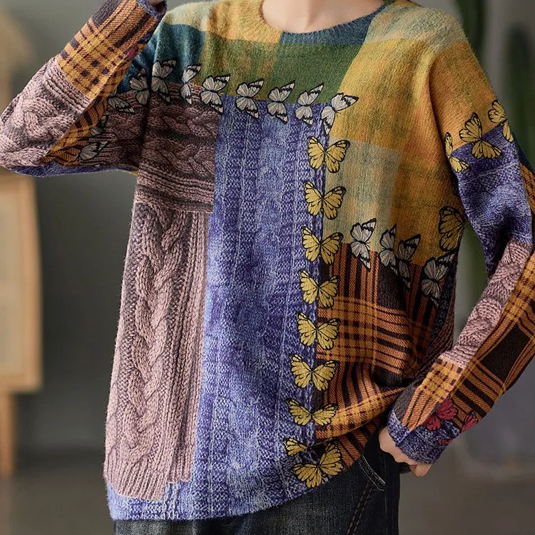 Women's Loose Pullover Round Neck Sweater - Image Color