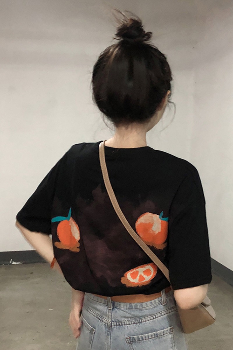 Slim College Style Back Orange Print Short Sleeves