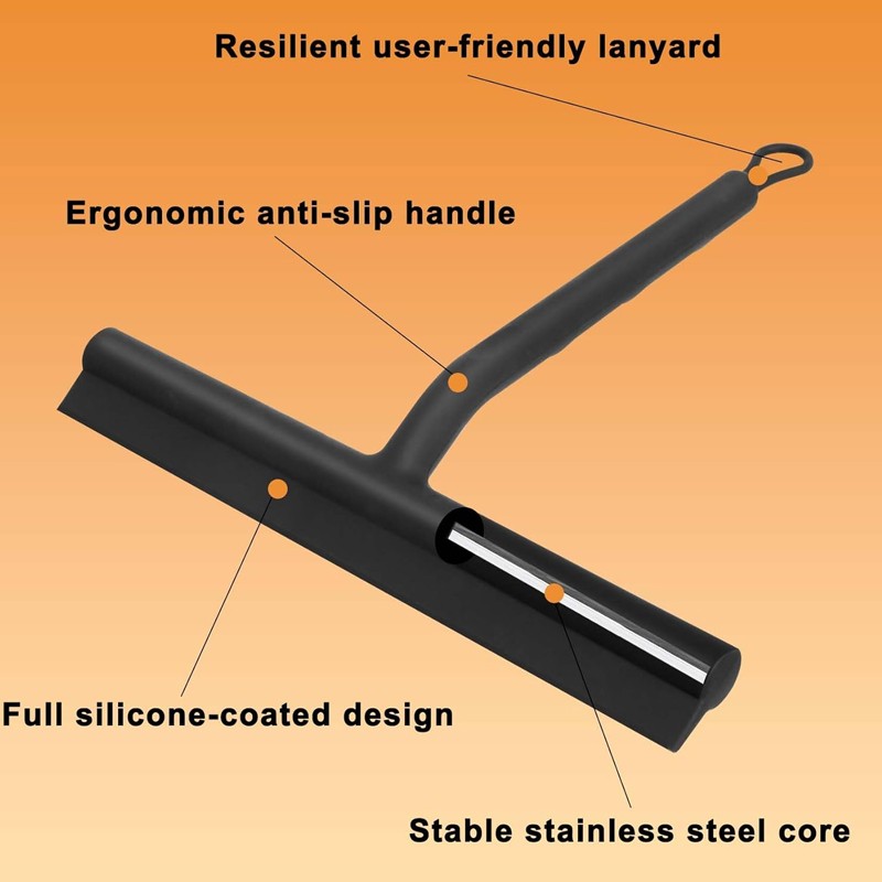 Silicone Shower Squeegee With Hook 8 Inch Window Glass Scraper Black Bathroom