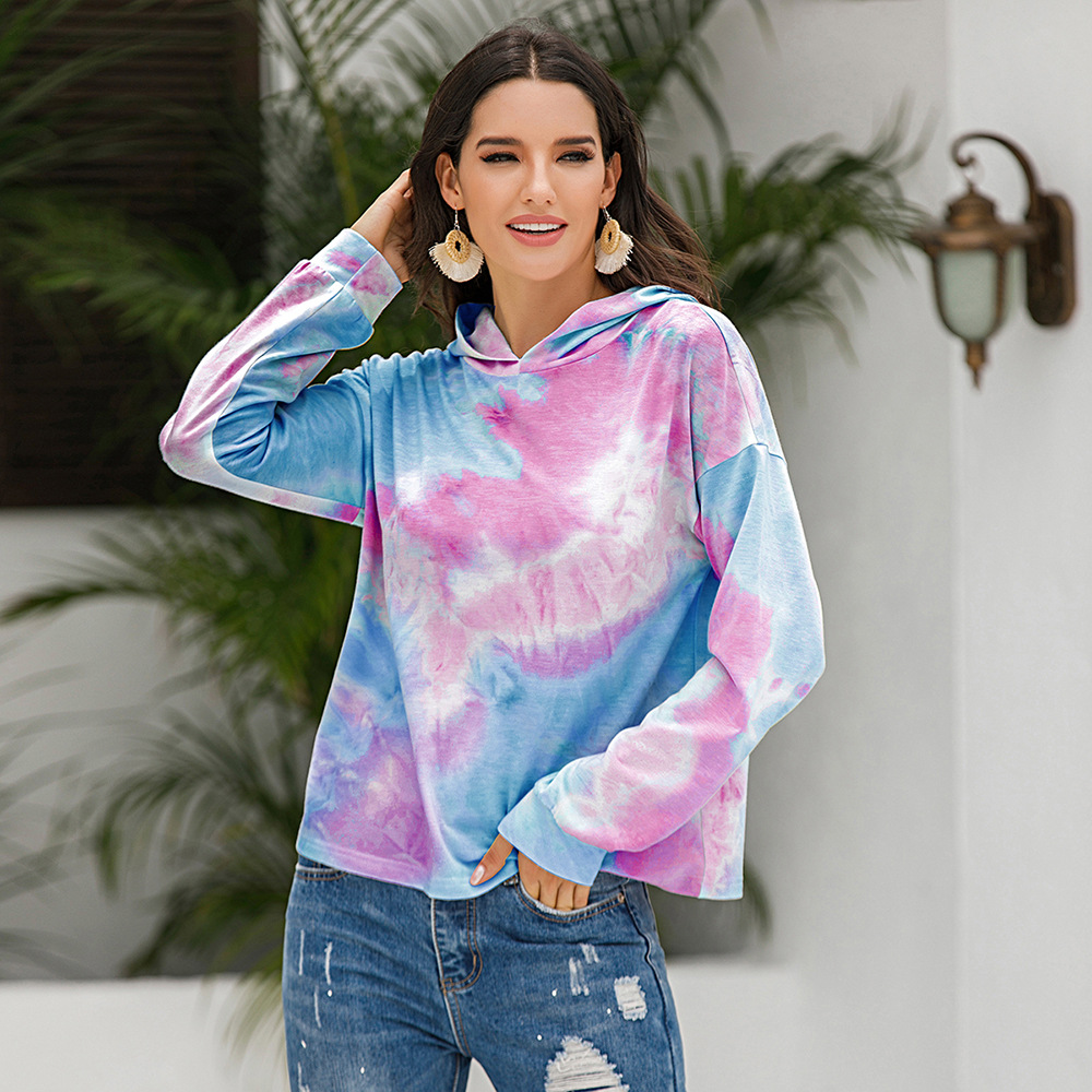 Women's Tie-dye Print Gradient Hooded Sweatshirt Top